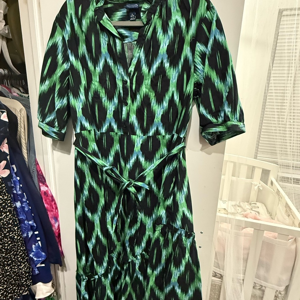 Scoop NYC Asymmetrical Dress in Green and Black